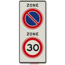 Zonebord Niet parkeren en 30 km